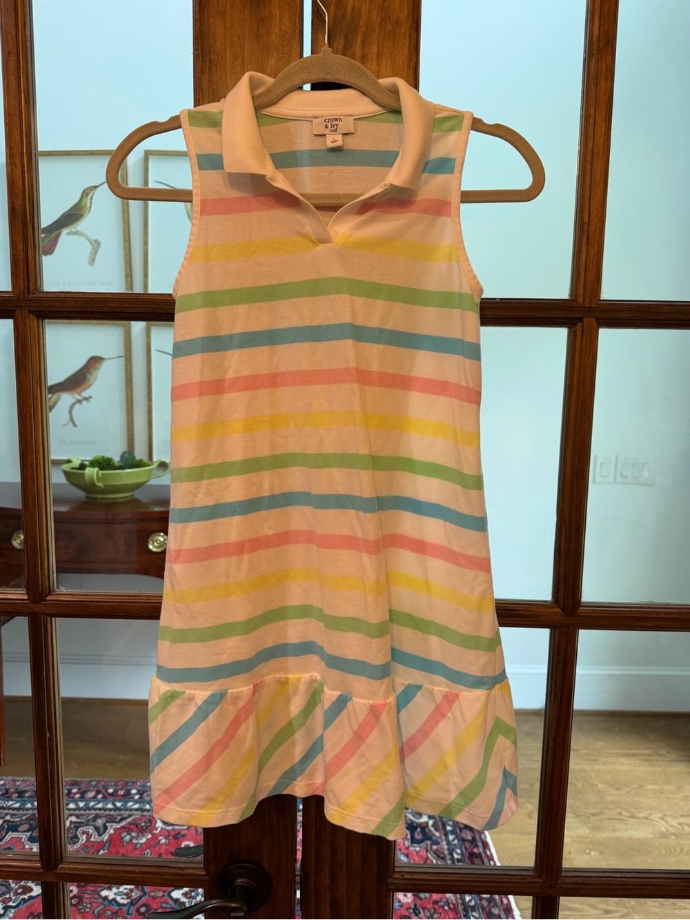 crown & ivy Pastel Striped Sleeveless Polo Dress - Pink, Yellow, Green, Blue